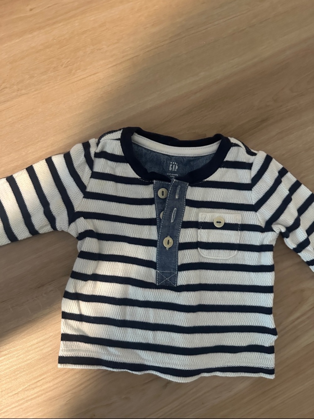 GAP Navy and White Striped Long-Sleeve Henley